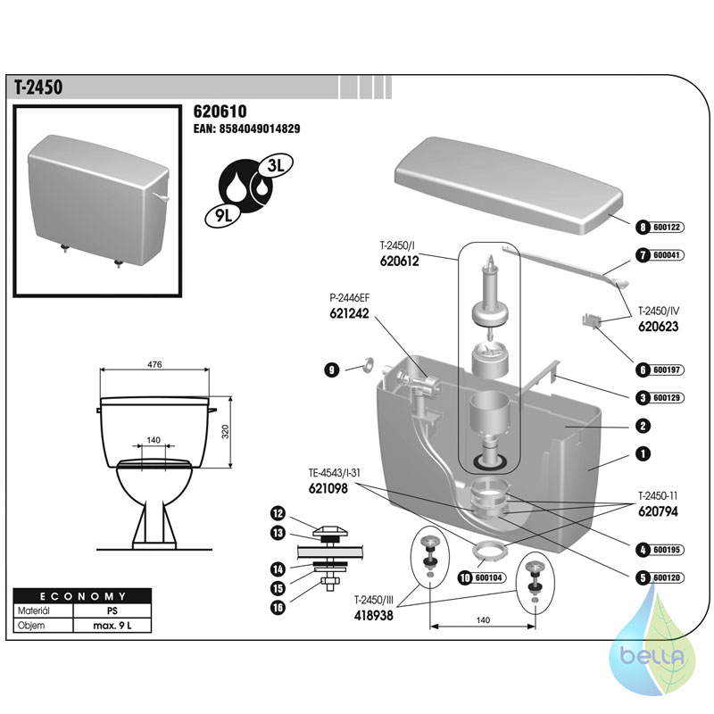 T-2450 WC nádrž KOMBI
